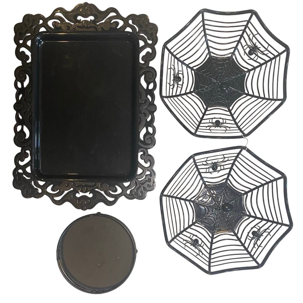 Halloween Supplies 1-Serving Platter, 2-Spiderweb Bowls, And 1-Candle Holder
